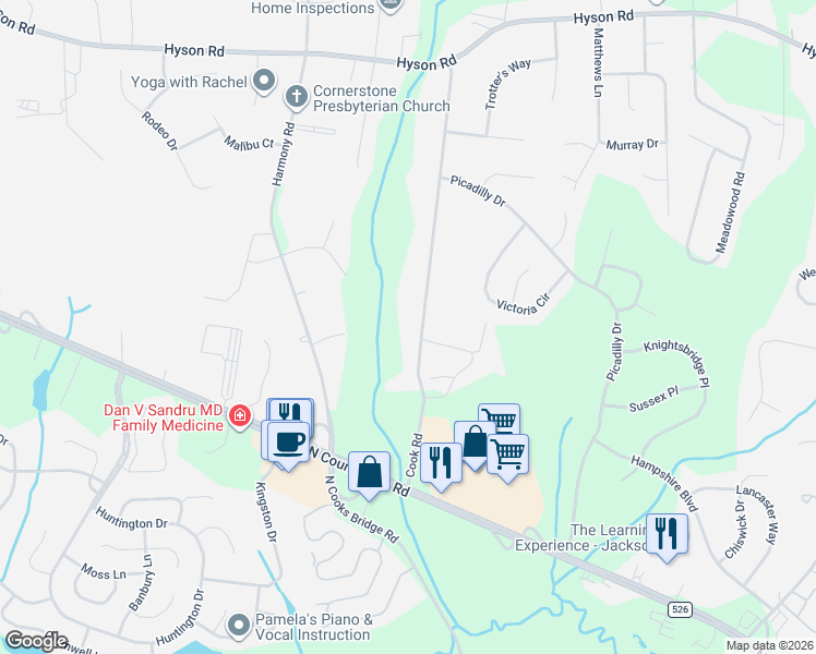map of restaurants, bars, coffee shops, grocery stores, and more near 376 Cook Road in Jackson Township