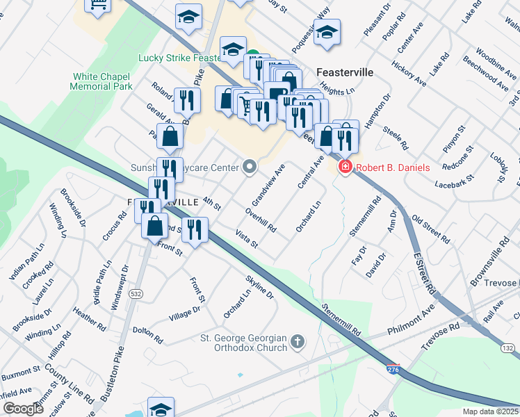 map of restaurants, bars, coffee shops, grocery stores, and more near 505 Grandview Avenue in Feasterville-Trevose