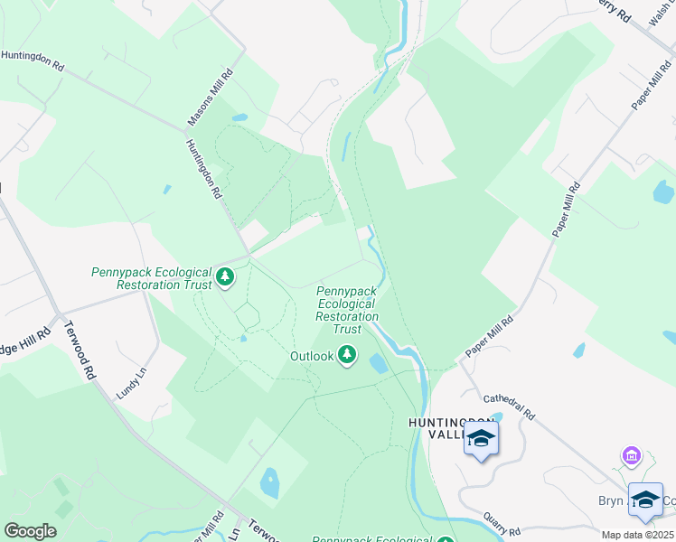 map of restaurants, bars, coffee shops, grocery stores, and more near 1590 Huntingdon Road in Montgomery County
