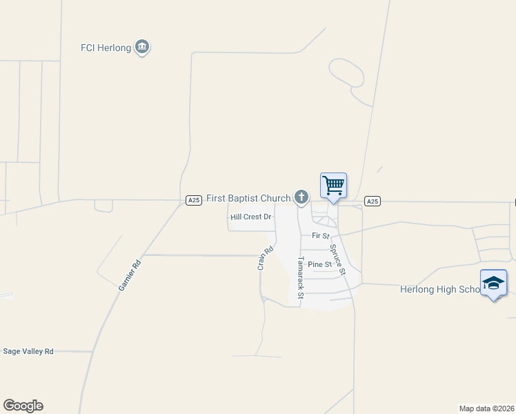 map of restaurants, bars, coffee shops, grocery stores, and more near 742640 Herlong Access Road in Herlong