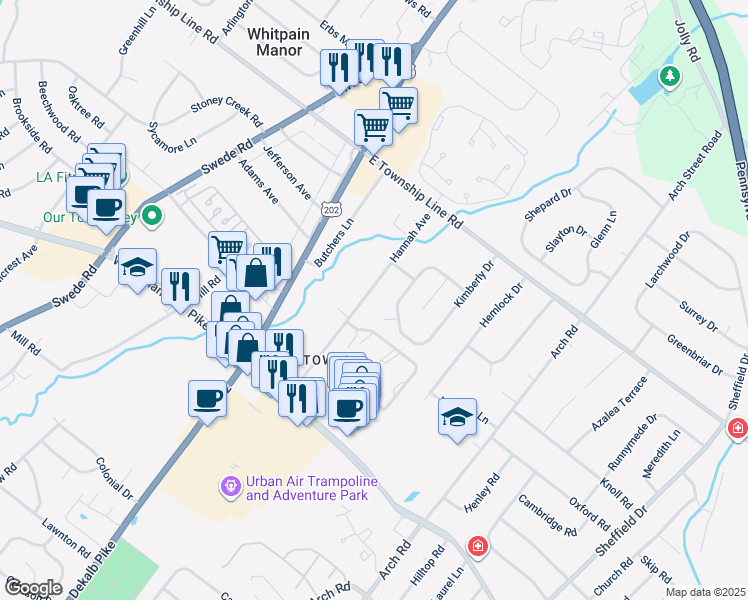 map of restaurants, bars, coffee shops, grocery stores, and more near 2942 Hannah Avenue in Norristown
