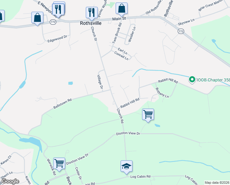 map of restaurants, bars, coffee shops, grocery stores, and more near 129 Church Road in Lititz