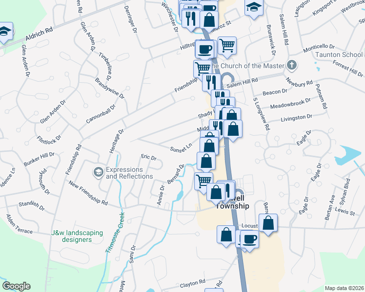 map of restaurants, bars, coffee shops, grocery stores, and more near 510 Middle Lane in Howell Township
