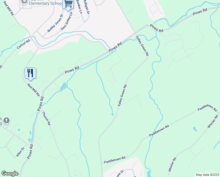 map of restaurants, bars, coffee shops, grocery stores, and more near 1785 Valley Green Road in Goldsboro