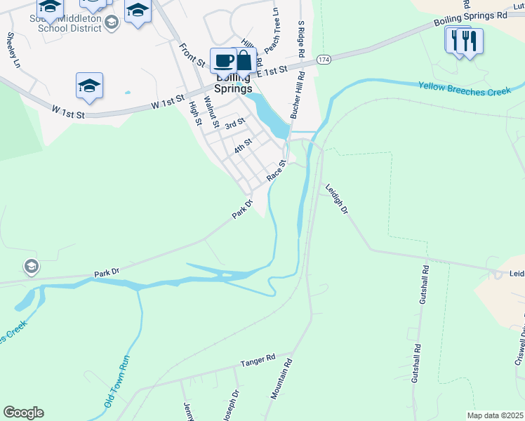 map of restaurants, bars, coffee shops, grocery stores, and more near 132 Race Street in Boiling Springs