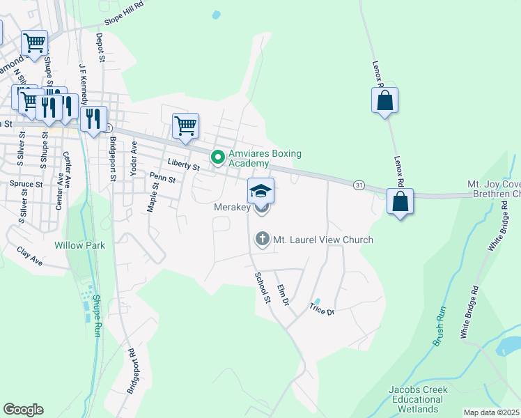 map of restaurants, bars, coffee shops, grocery stores, and more near 2414 School Street in Mount Pleasant
