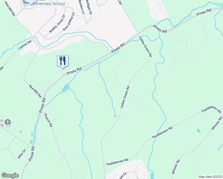 map of restaurants, bars, coffee shops, grocery stores, and more near 1785 Valley Green Road in Goldsboro