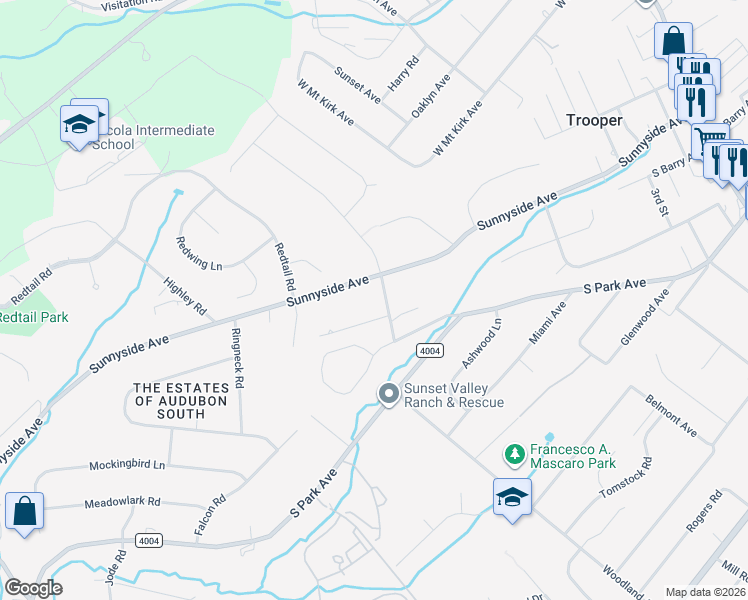 map of restaurants, bars, coffee shops, grocery stores, and more near 738 Sunnyside Avenue in Eagleville