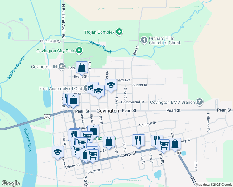 map of restaurants, bars, coffee shops, grocery stores, and more near 1101 8th Street in Covington
