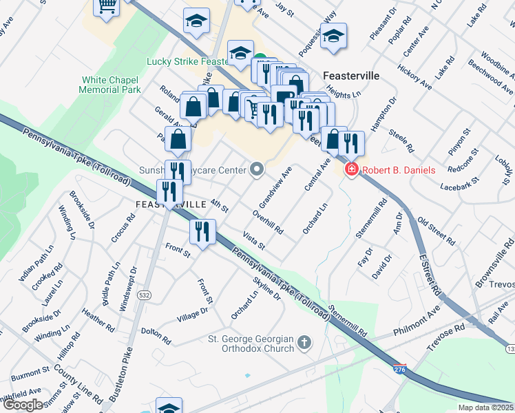 map of restaurants, bars, coffee shops, grocery stores, and more near 518 Grandview Avenue in Feasterville-Trevose