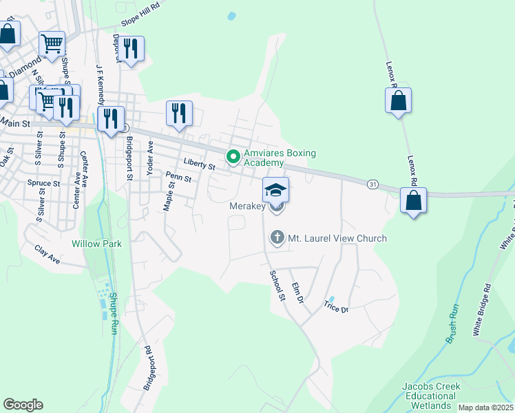 map of restaurants, bars, coffee shops, grocery stores, and more near 2419 School Street in Mount Pleasant
