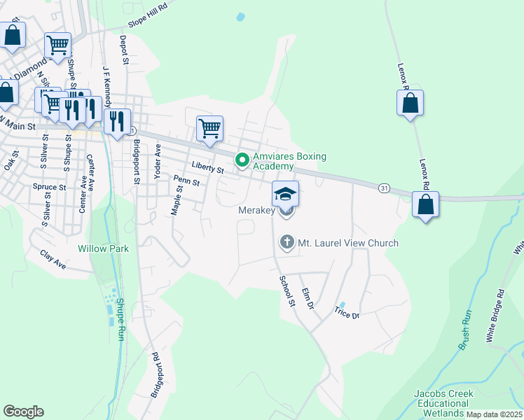 map of restaurants, bars, coffee shops, grocery stores, and more near 2419 School Street in Mount Pleasant