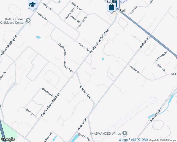 map of restaurants, bars, coffee shops, grocery stores, and more near 579 Bolton Place in Blue Bell