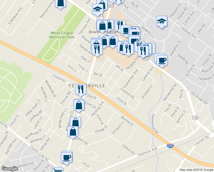 map of restaurants, bars, coffee shops, grocery stores, and more near 125 4th Street in Feasterville-Trevose