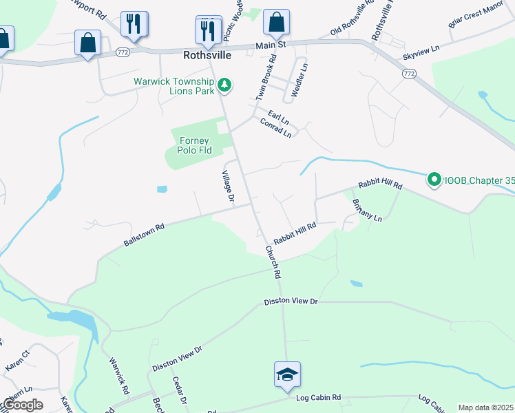 map of restaurants, bars, coffee shops, grocery stores, and more near 133 Church Road in Lititz