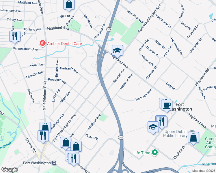 map of restaurants, bars, coffee shops, grocery stores, and more near 506 Summit Avenue in Fort Washington