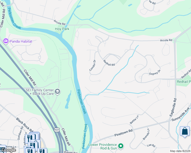 map of restaurants, bars, coffee shops, grocery stores, and more near 2511 Condor Drive in Eagleville