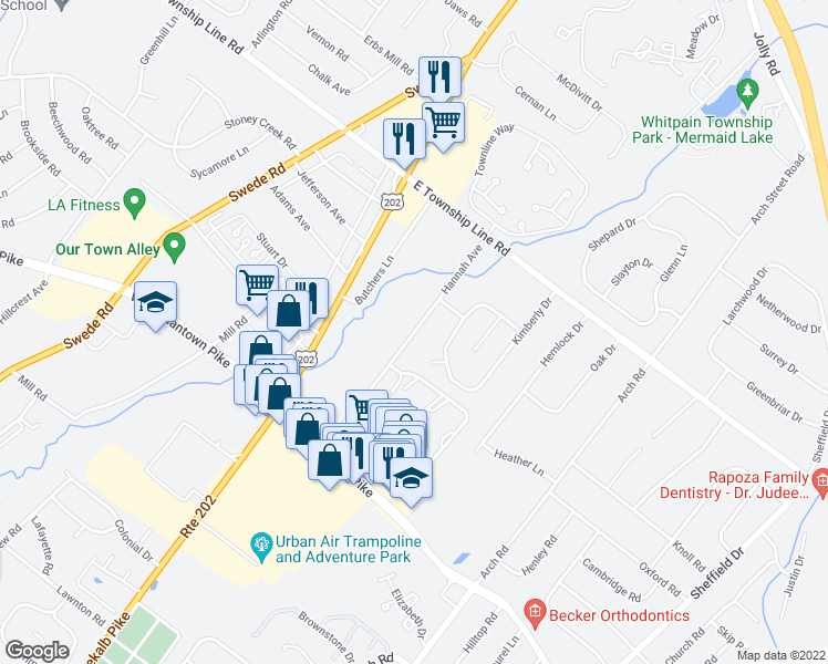 map of restaurants, bars, coffee shops, grocery stores, and more near 2945 Hannah Avenue in Norristown
