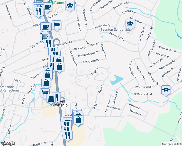 map of restaurants, bars, coffee shops, grocery stores, and more near 4 Seagull Lane in Howell Township