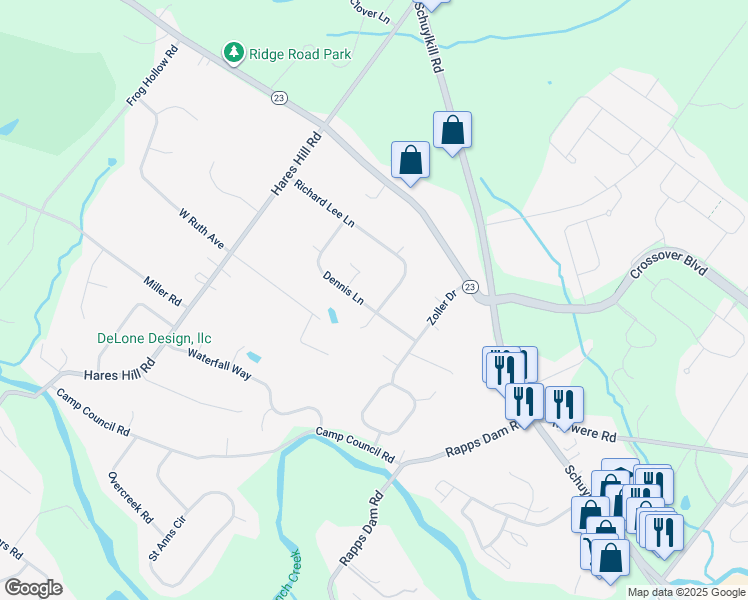 map of restaurants, bars, coffee shops, grocery stores, and more near 24 Richard Lee Lane in Phoenixville
