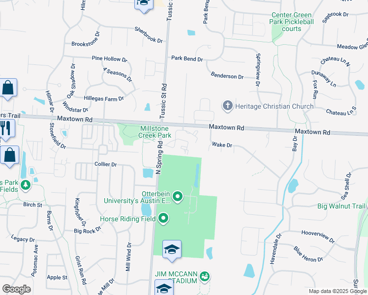 map of restaurants, bars, coffee shops, grocery stores, and more near 730 North Spring Road in Westerville