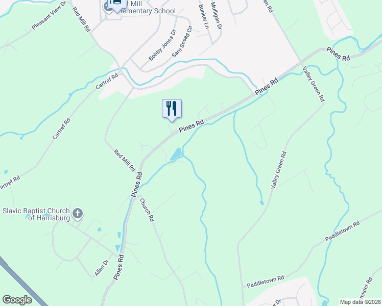 map of restaurants, bars, coffee shops, grocery stores, and more near 1120 Pines Road in Goldsboro