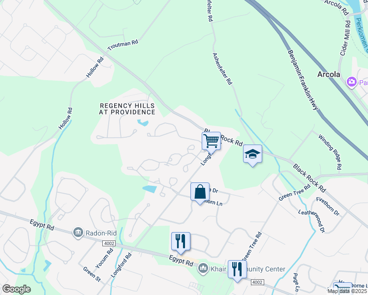 map of restaurants, bars, coffee shops, grocery stores, and more near 353 Bluestone Court in Collegeville