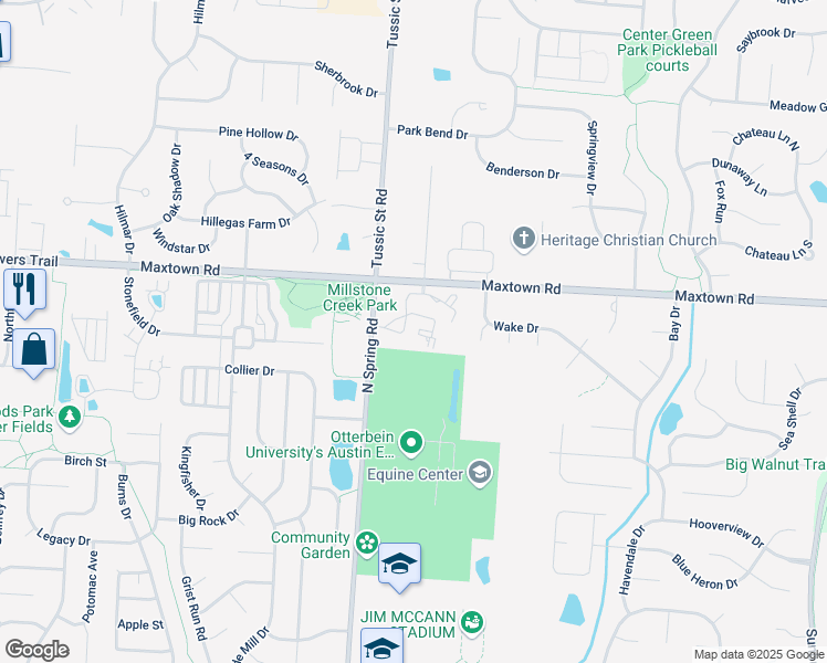 map of restaurants, bars, coffee shops, grocery stores, and more near 730 North Spring Road in Westerville