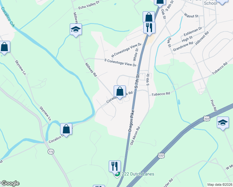 map of restaurants, bars, coffee shops, grocery stores, and more near 5 Circle Rock Drive in Ephrata