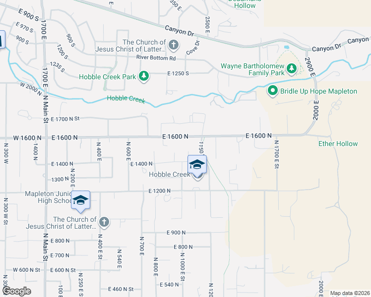 map of restaurants, bars, coffee shops, grocery stores, and more near 1020 East 1600 North in Mapleton