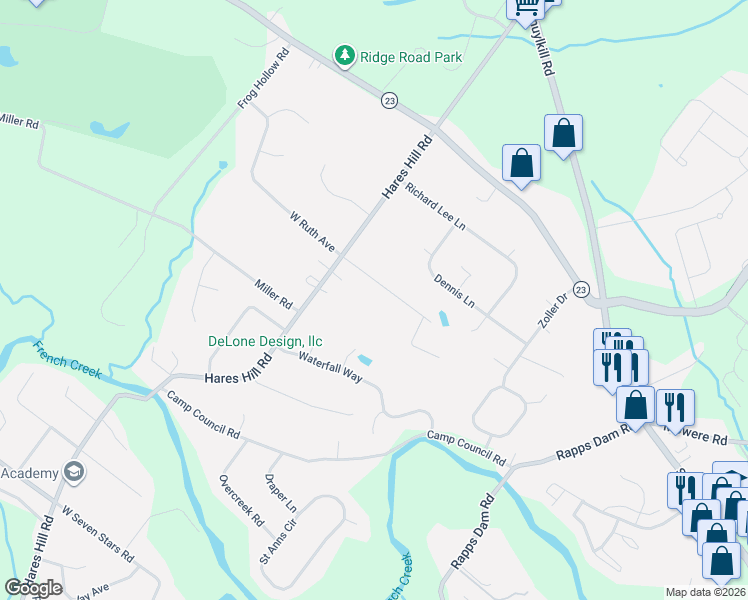 map of restaurants, bars, coffee shops, grocery stores, and more near 46 Ruth Avenue in Phoenixville