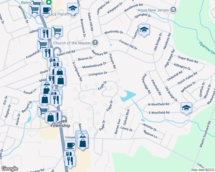 map of restaurants, bars, coffee shops, grocery stores, and more near 7 Jesse Road in Howell Township