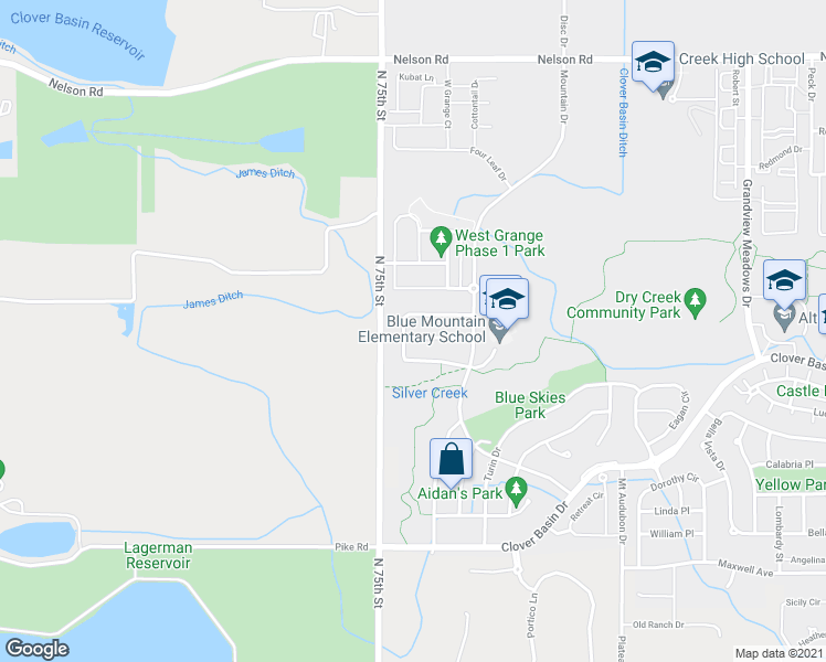 map of restaurants, bars, coffee shops, grocery stores, and more near 5720 Mount Sanitas Avenue in Longmont