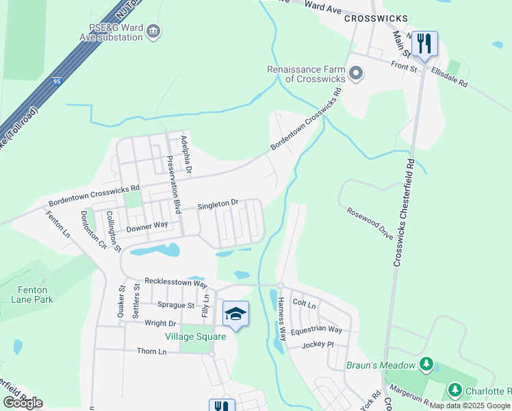 map of restaurants, bars, coffee shops, grocery stores, and more near 31 Wolverton Alley in Chesterfield Township