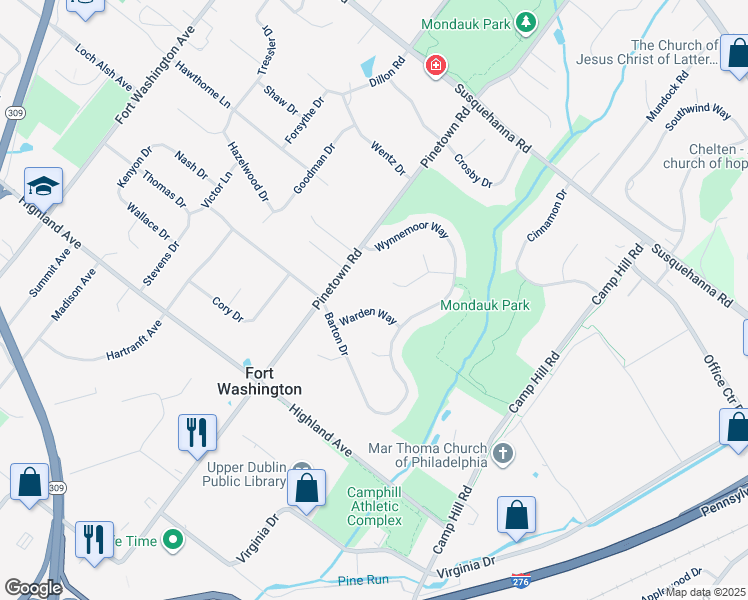 map of restaurants, bars, coffee shops, grocery stores, and more near 1216 Warden Way in Fort Washington