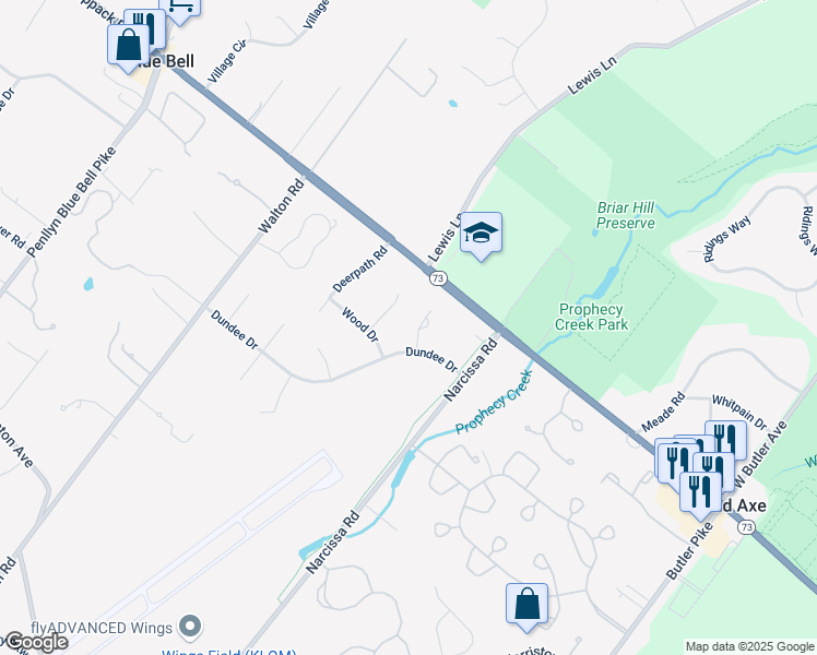map of restaurants, bars, coffee shops, grocery stores, and more near 985 Galston Court in Blue Bell