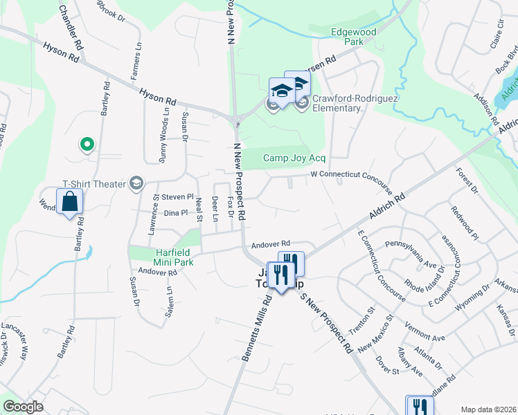 map of restaurants, bars, coffee shops, grocery stores, and more near 20 Red Cedar Run in Jackson Township