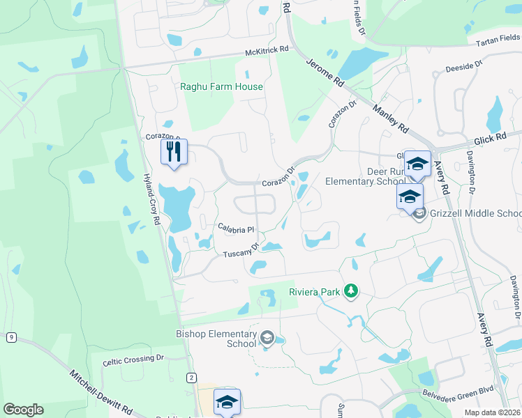 map of restaurants, bars, coffee shops, grocery stores, and more near 9003 Mediterra Place in Dublin