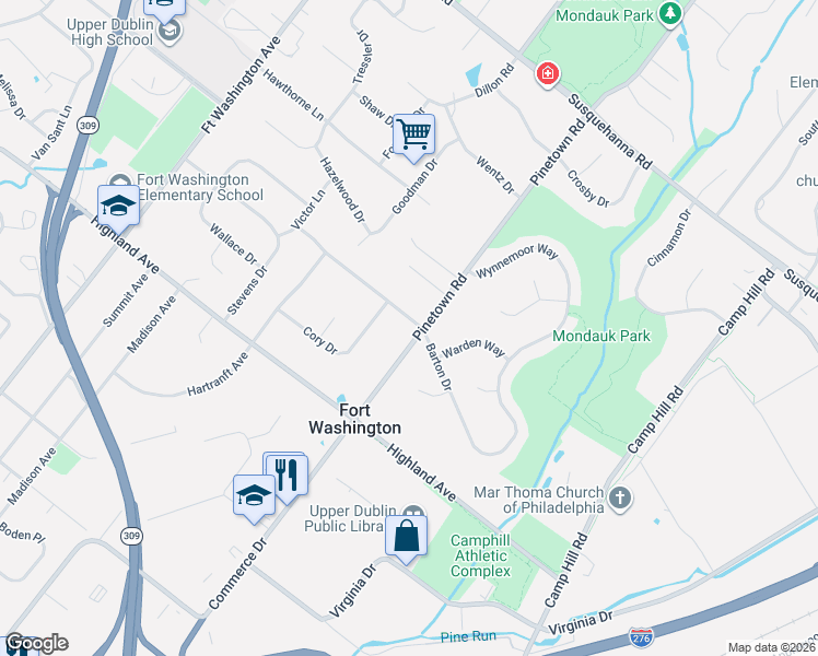map of restaurants, bars, coffee shops, grocery stores, and more near 1030 Pinetown Rd in Fort Washington