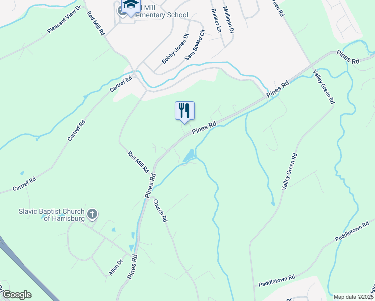 map of restaurants, bars, coffee shops, grocery stores, and more near 1130 Pines Road in York County