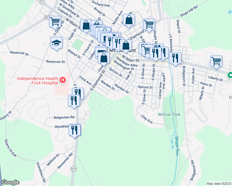 map of restaurants, bars, coffee shops, grocery stores, and more near 395 Warden Street in Mount Pleasant