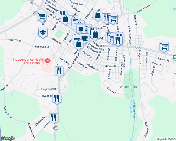 map of restaurants, bars, coffee shops, grocery stores, and more near 395 Warden Street in Mount Pleasant