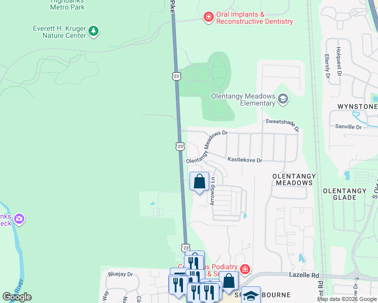 map of restaurants, bars, coffee shops, grocery stores, and more near 39 Gold Meadow Drive in Lewis Center