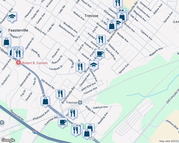 map of restaurants, bars, coffee shops, grocery stores, and more near 4970 Central Avenue in Feasterville-Trevose