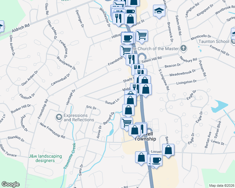 map of restaurants, bars, coffee shops, grocery stores, and more near 510 Middle Lane in Howell Township