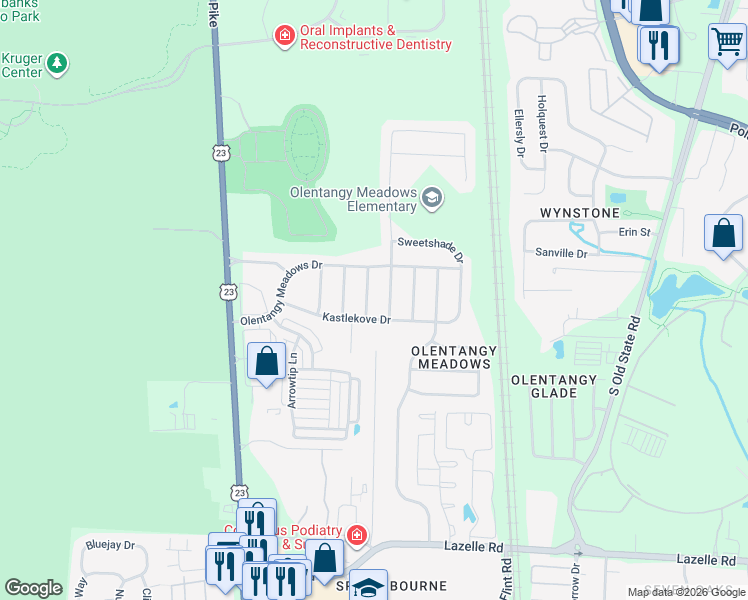 map of restaurants, bars, coffee shops, grocery stores, and more near 8816 Meadow Grass Lane in Lewis Center