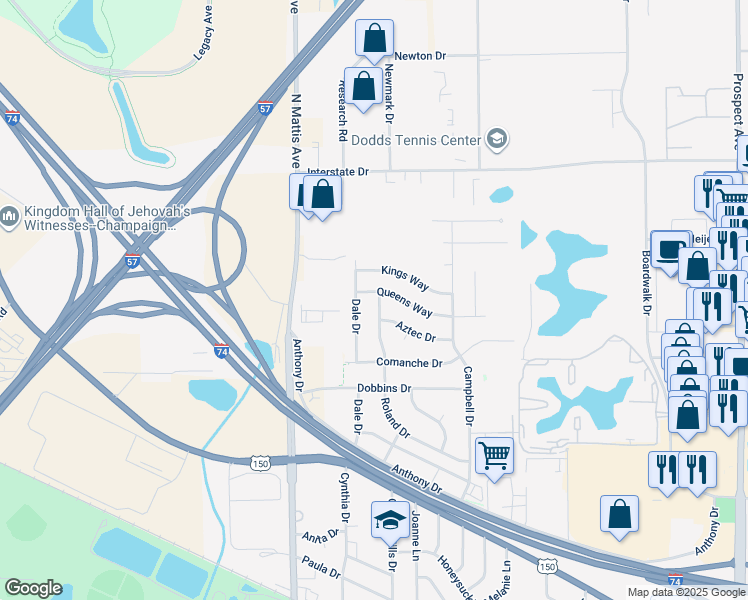 map of restaurants, bars, coffee shops, grocery stores, and more near in Champaign County