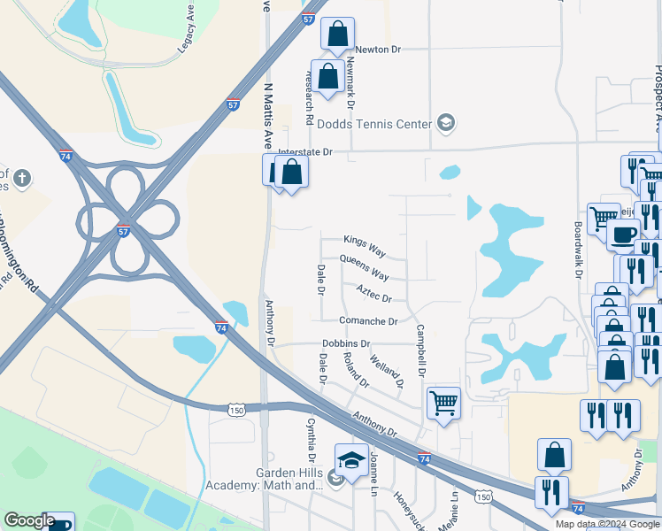 map of restaurants, bars, coffee shops, grocery stores, and more near in Champaign County