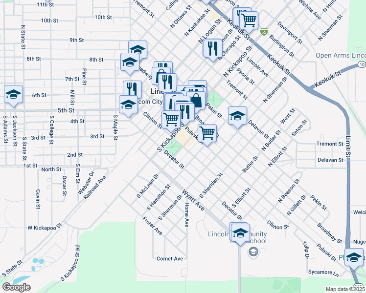 map of restaurants, bars, coffee shops, grocery stores, and more near 500 Clinton Street in Lincoln