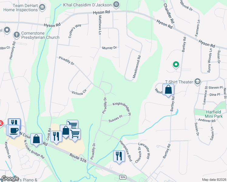 map of restaurants, bars, coffee shops, grocery stores, and more near 2 Kensington Court in Jackson Township